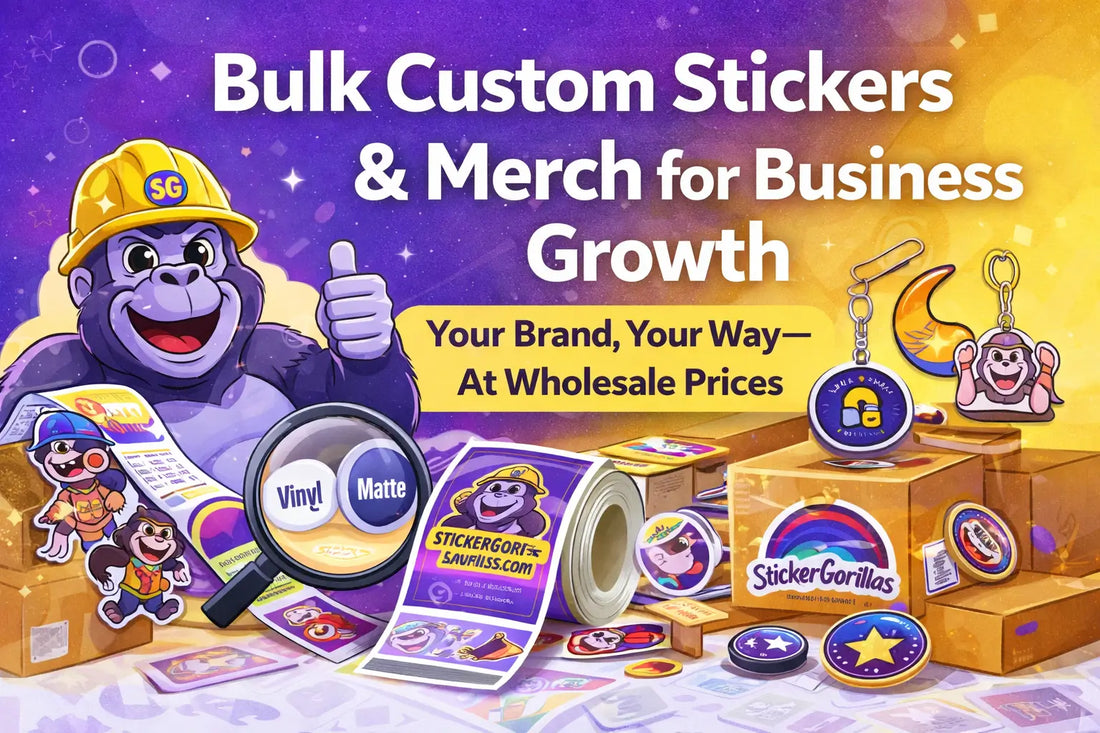 Factory-direct custom stickers in bulk with StickerGorillas — affordable vinyl stickers, fast production, and pro print quality