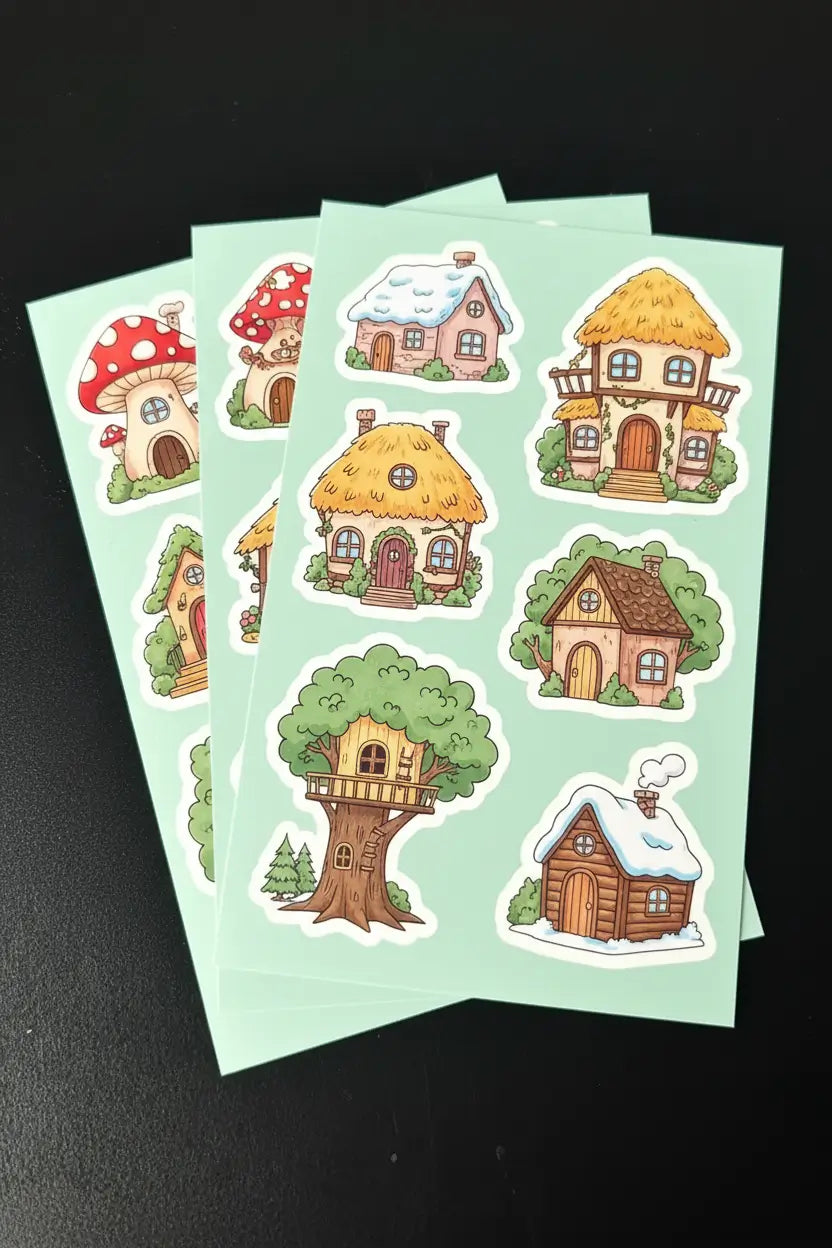 Custom vinyl sticker sheet displayed on a flat surface showing vibrant full-color print quality