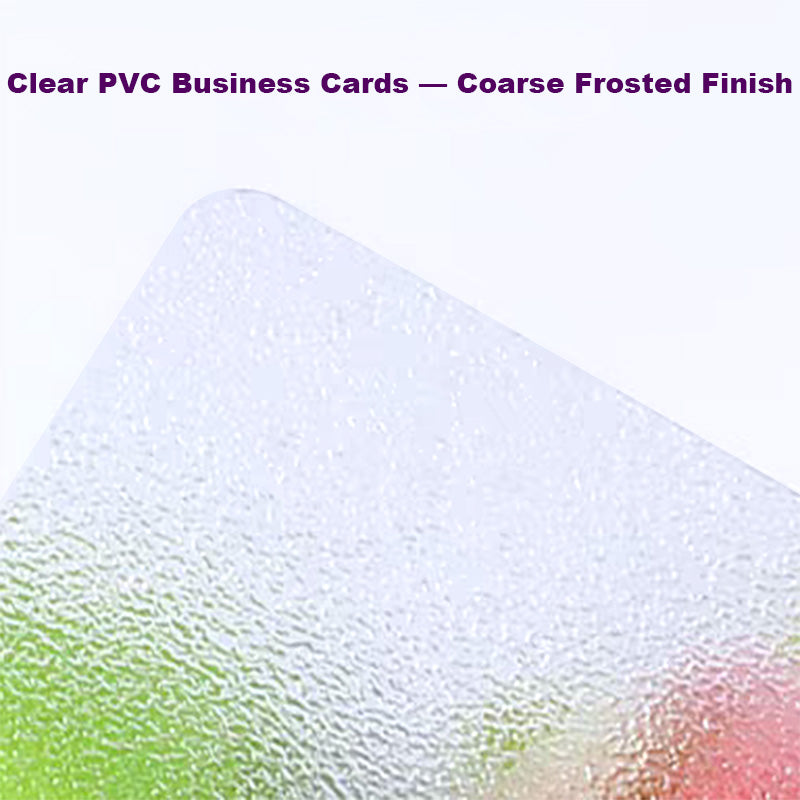 Close-up of Coarse Frosted PVC business card showing heavy-duty grain and anti-scratch surface.