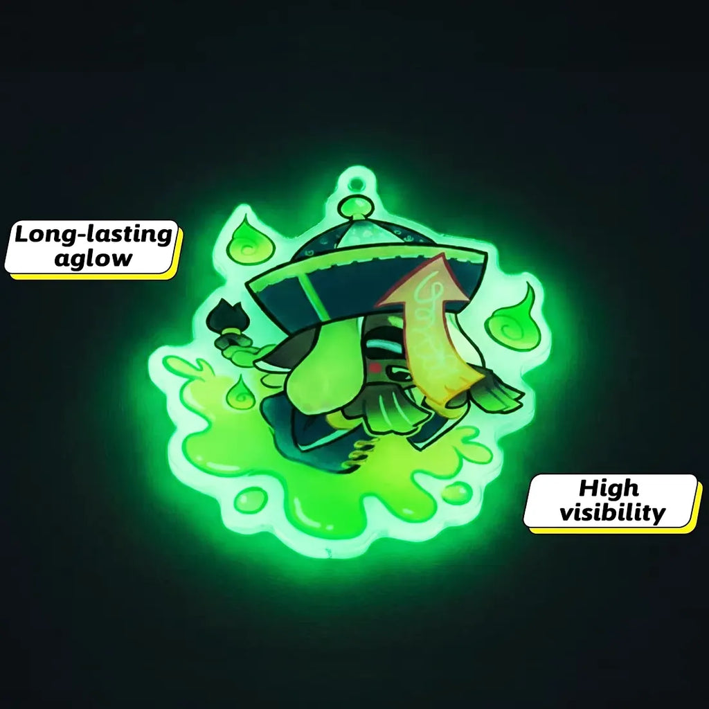 Custom acrylic pin glowing in the dark – vibrant green glow effect