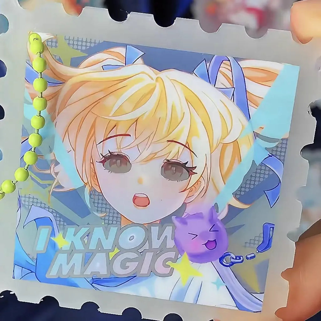 Custom 2 inch acrylic pin and keychain in daylight – clear UV print and die-cut finish