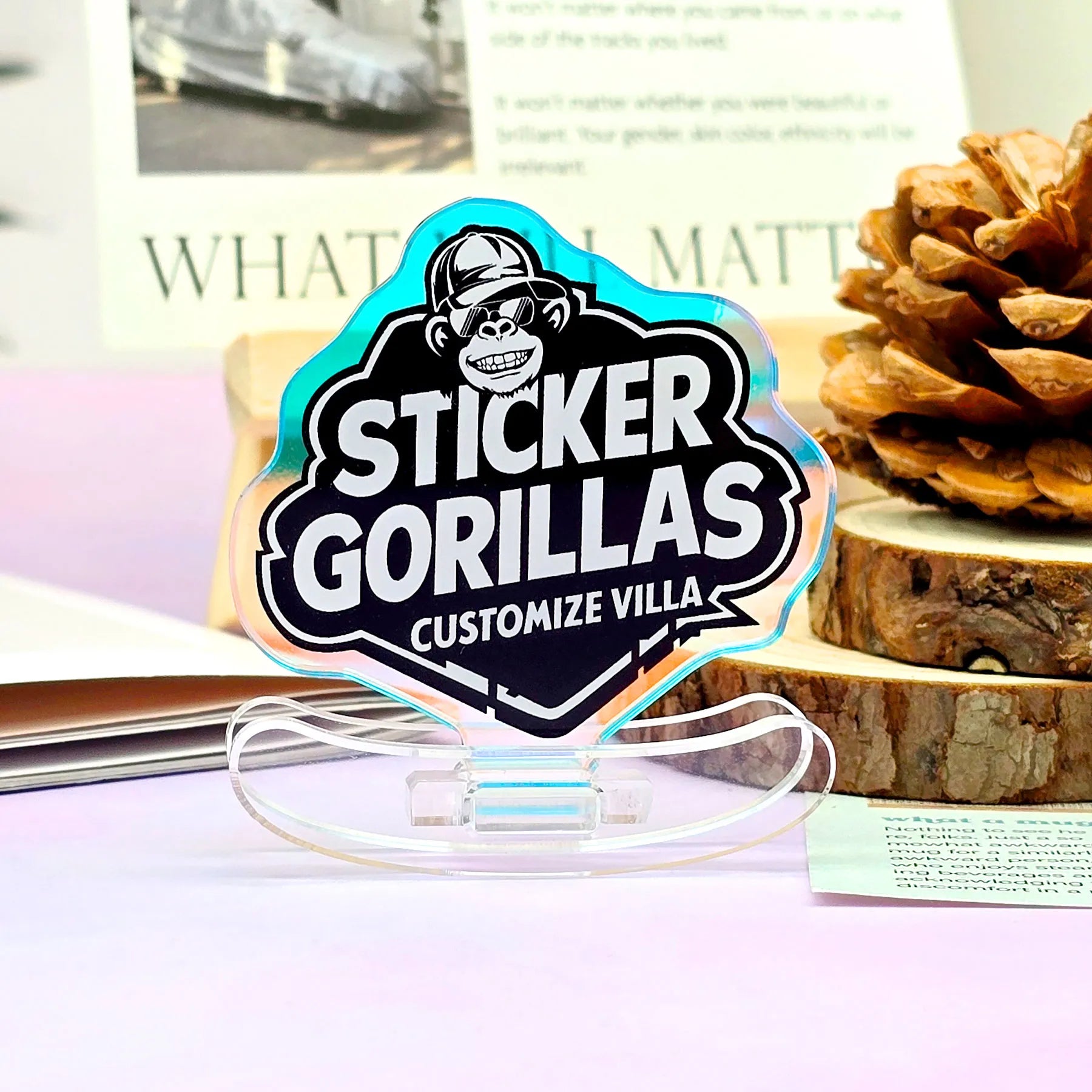 Custom acrylic shaker used as keychain and bag charm accessory with personalized design