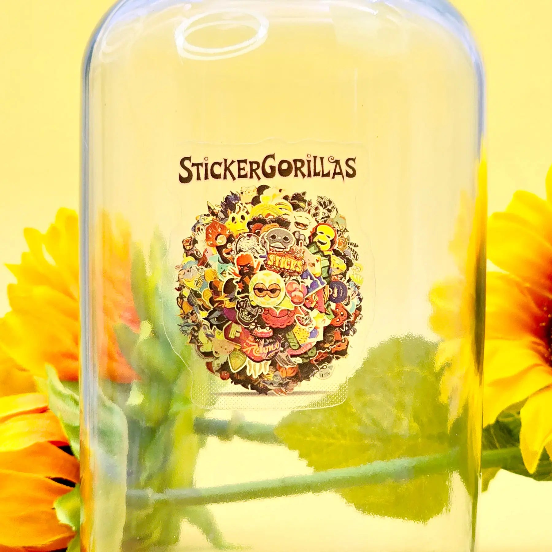 Custom clear stickers applied as product labels on glass bottles and packaging