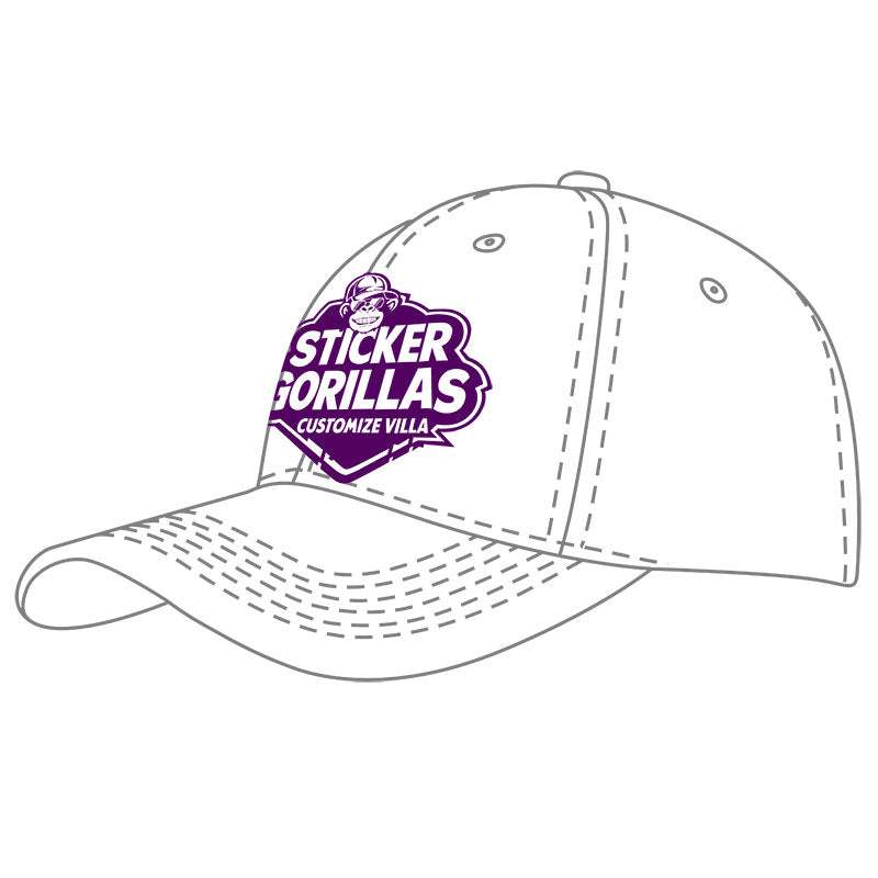 Custom embroidered baseball cap template showing front panel logo placement | StickerGorillas
