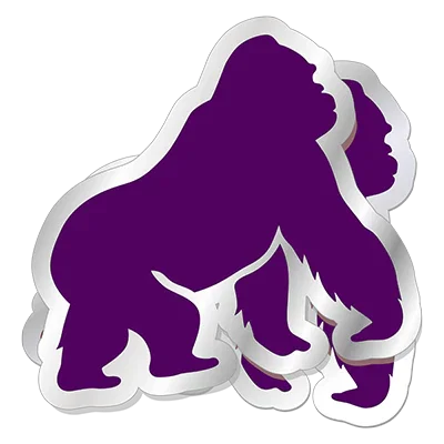 Custom matte silver die-cut stickers with non-reflective finish on white background