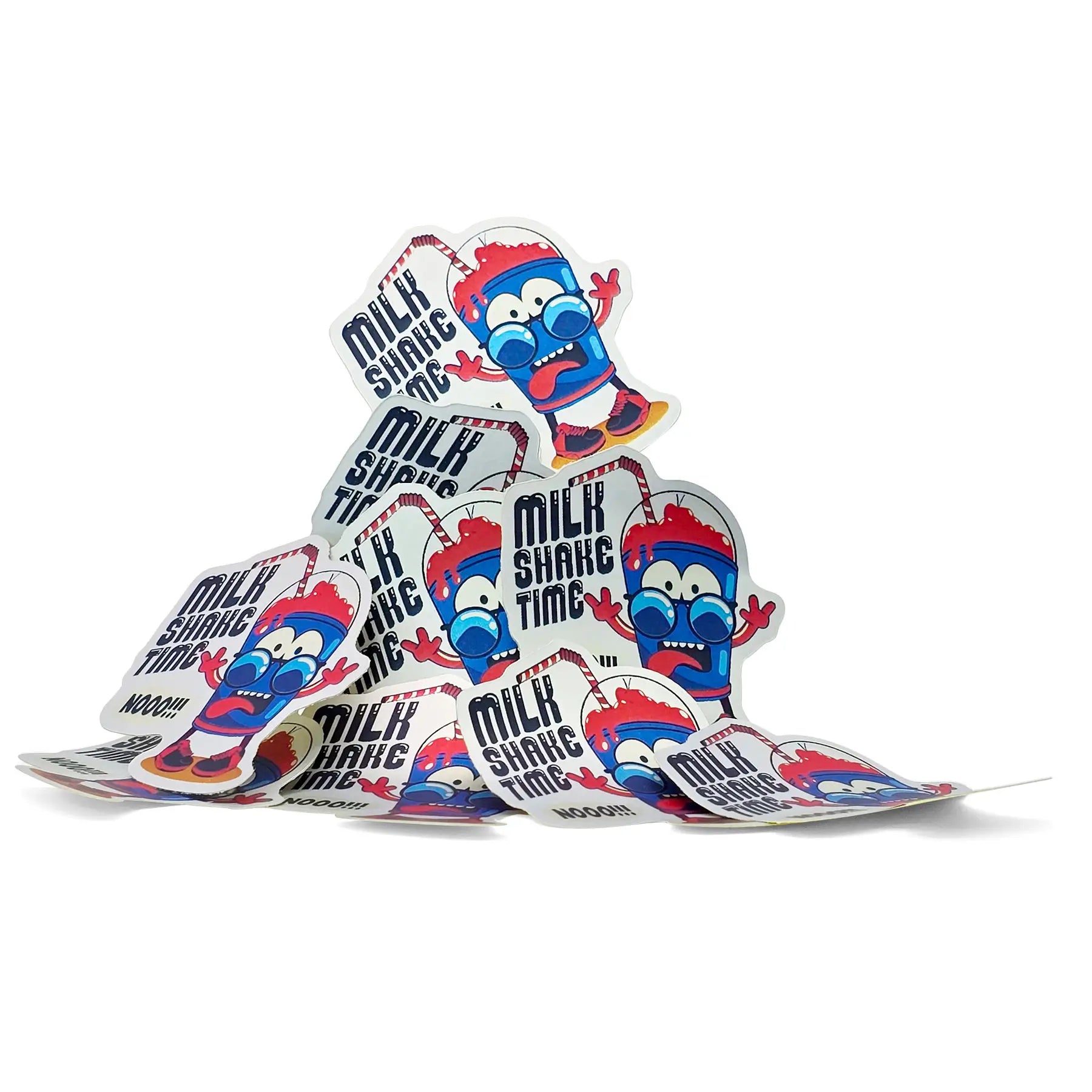 Stack of custom matte silver die-cut stickers showing quantity and finish quality