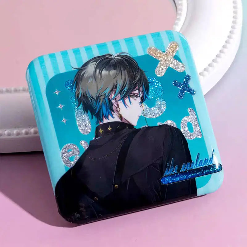 Custom square button pin with personalized logo and special effect printing