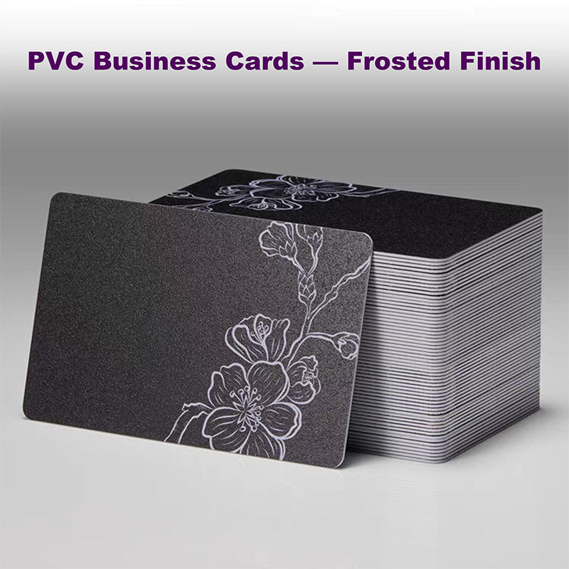 Front view of a frosted PVC business card showing the premium semi-translucent finish.
