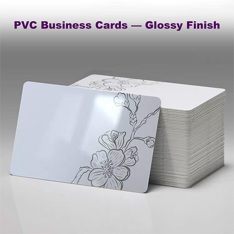High-shine glossy PVC business card with vibrant colors and a smooth mirror-like finish.