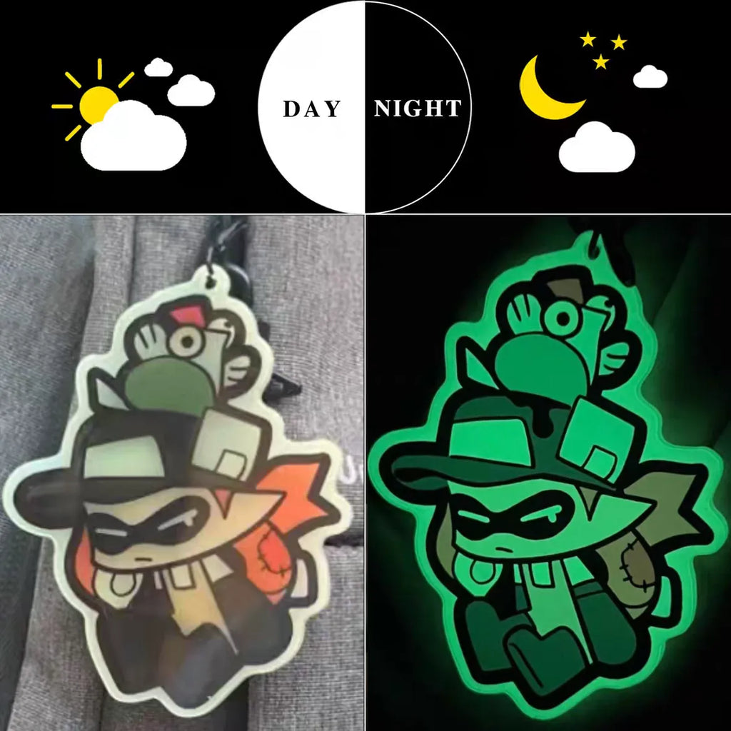 Custom 2 inch glow-in-the-dark acrylic pin and keychain – die-cut, full-color UV print | StickerGorillas