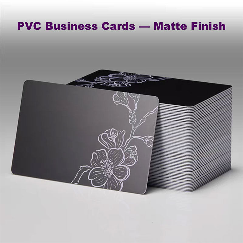 Flat lay of a matte finish opaque PVC business card with a smooth, non-reflective surface.