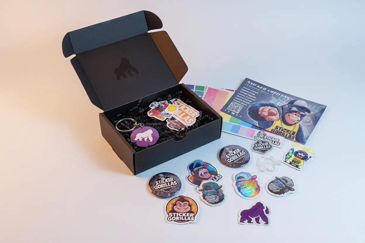 Unboxing the StickerGorillas premium sample pack with curated sticker and acrylic material samples
