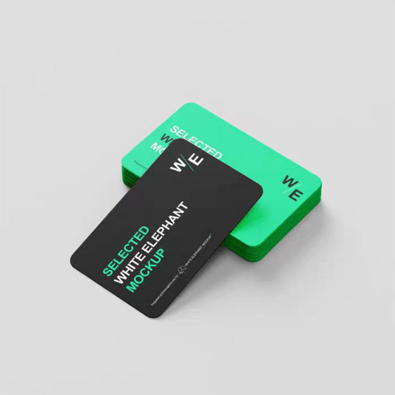 A stack of premium PVC business cards showing consistent rounded corners and uniform thickness.
