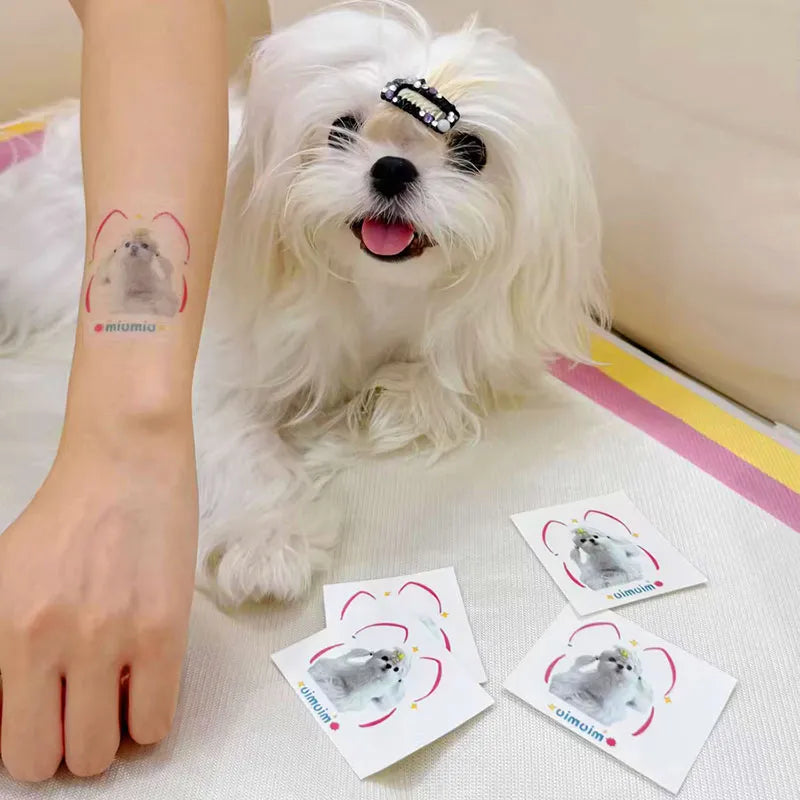 Colorful temporary tattoo on cheek, close-up beauty lifestyle photo for your dog